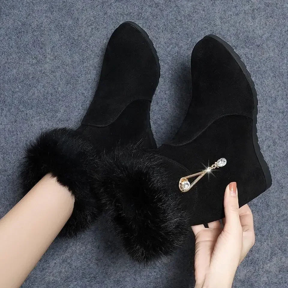 Fur Booties with Rhinestone Accents