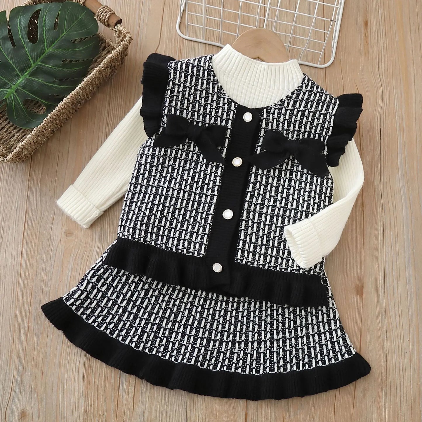 Girls Knitted Woolen Jersey Sweaters Vest Skirts 3pcs Dress Suit