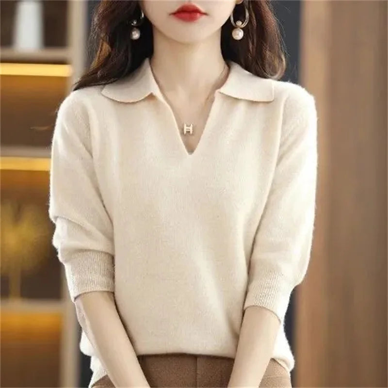 Women Knitted 3/4 length Sleeve Sweaters