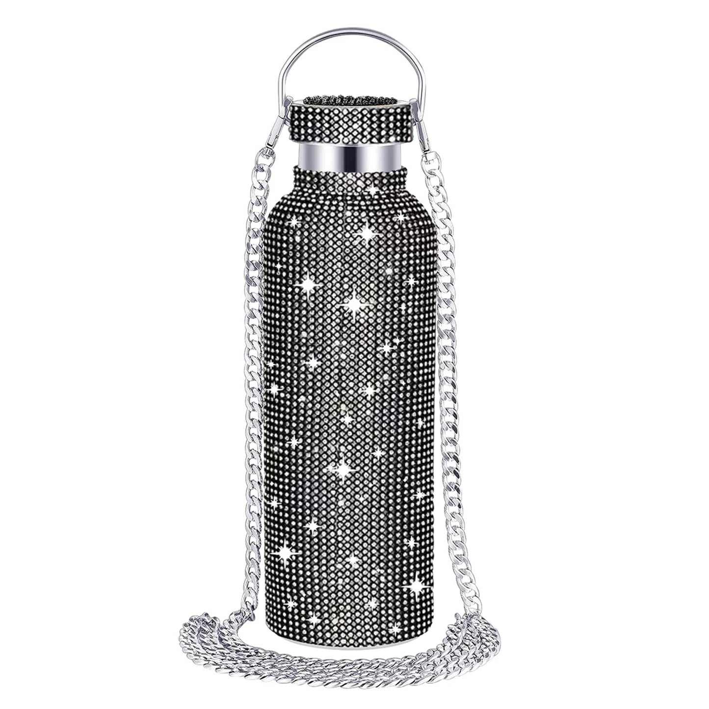 2024 New 750ml Bling Rhinestone Thermos Water Bottle Crossbody Stainless Steel