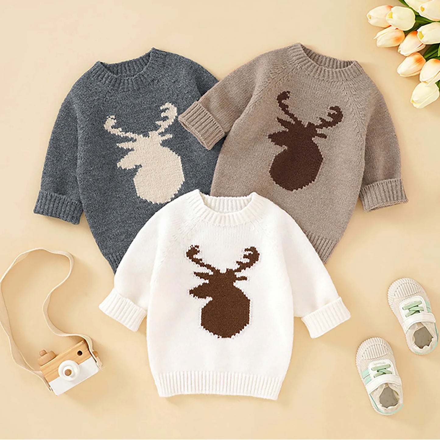 Girls Deer Full Sleeves Sweaters