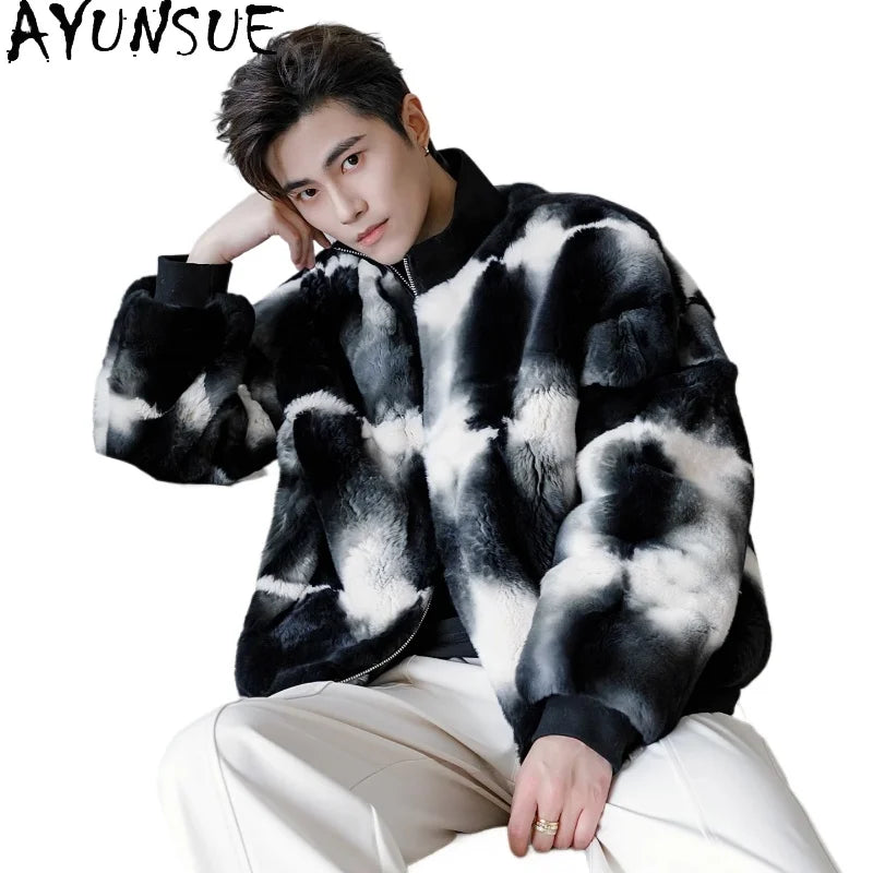 Tie-dyed Rex Rabbit Fur Mens Coat