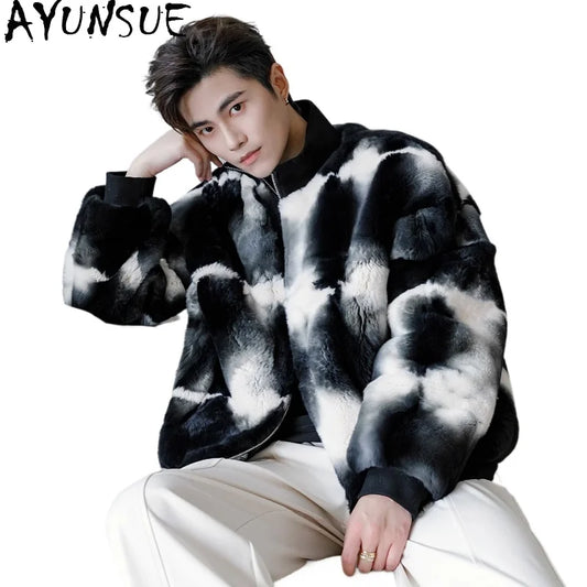 Tie-dyed Rex Rabbit Fur Mens Coat