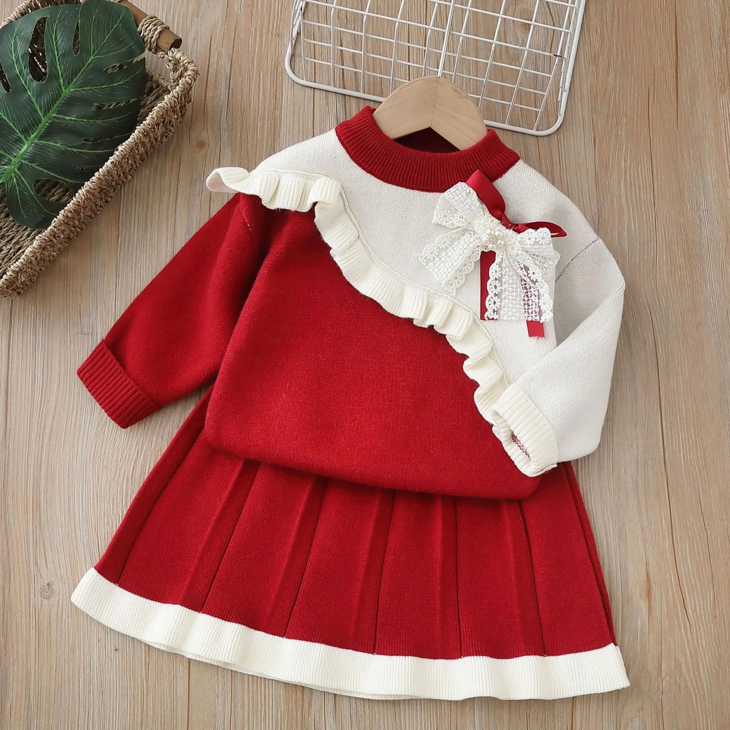 Girls 2 Pcs Knitted Sweaters Skirts