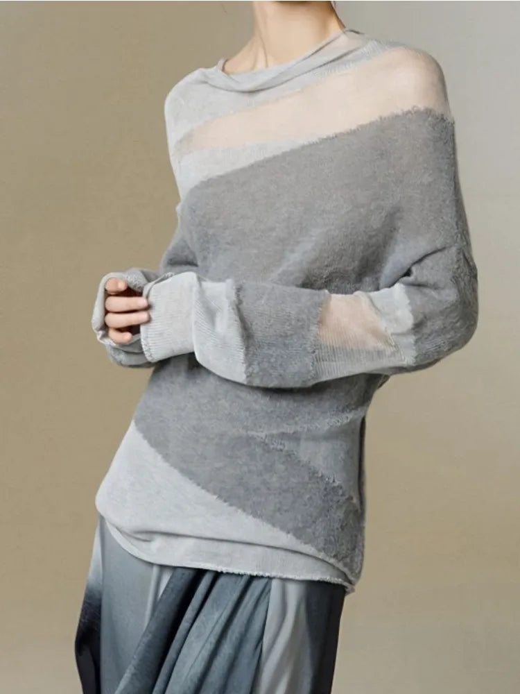 Autumn Loose Hollow Out Patchwork Turtleneck Sweaters