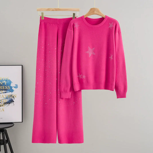 Rhinestone Knitted 2 Piece Sets