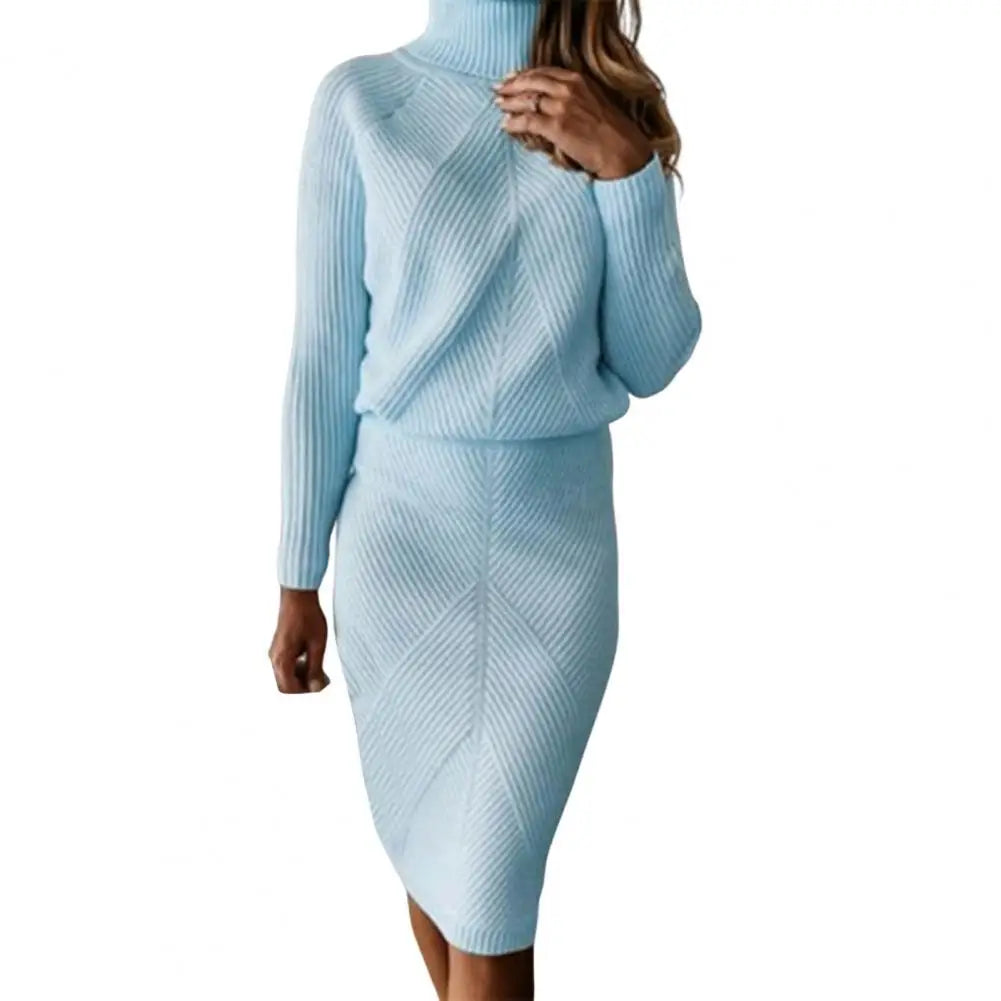 2 Pcs  Turtleneck Sweater Skirt Set