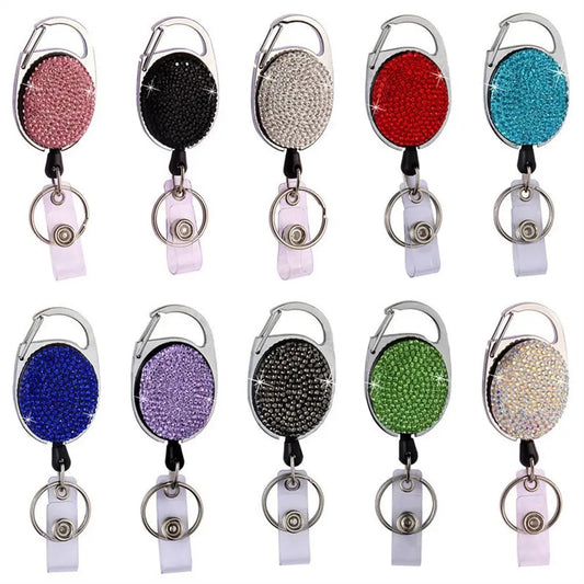 Crystal Rhinestones Retractable Badge Holder