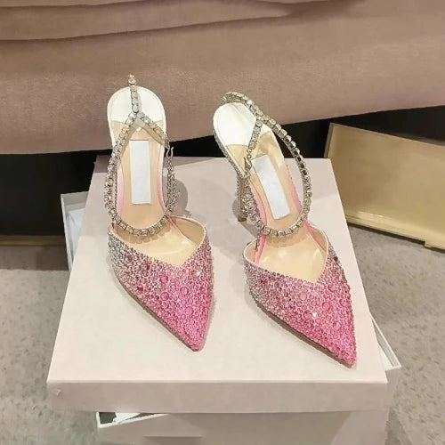 Gradient High Heel Rhinestone Pointed Toe Stiletto Shoes