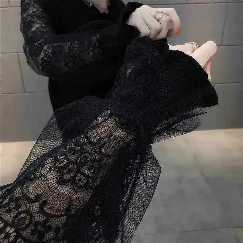 Loose Mesh Lace Sleeves Knitwear Thin Style