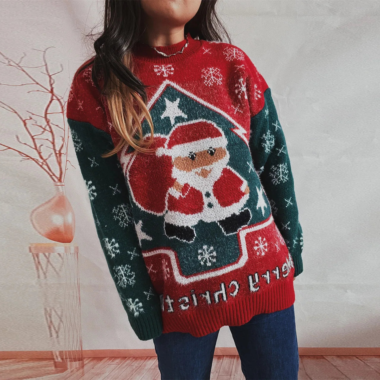 Santa Claus Snowflake Knit Pullover