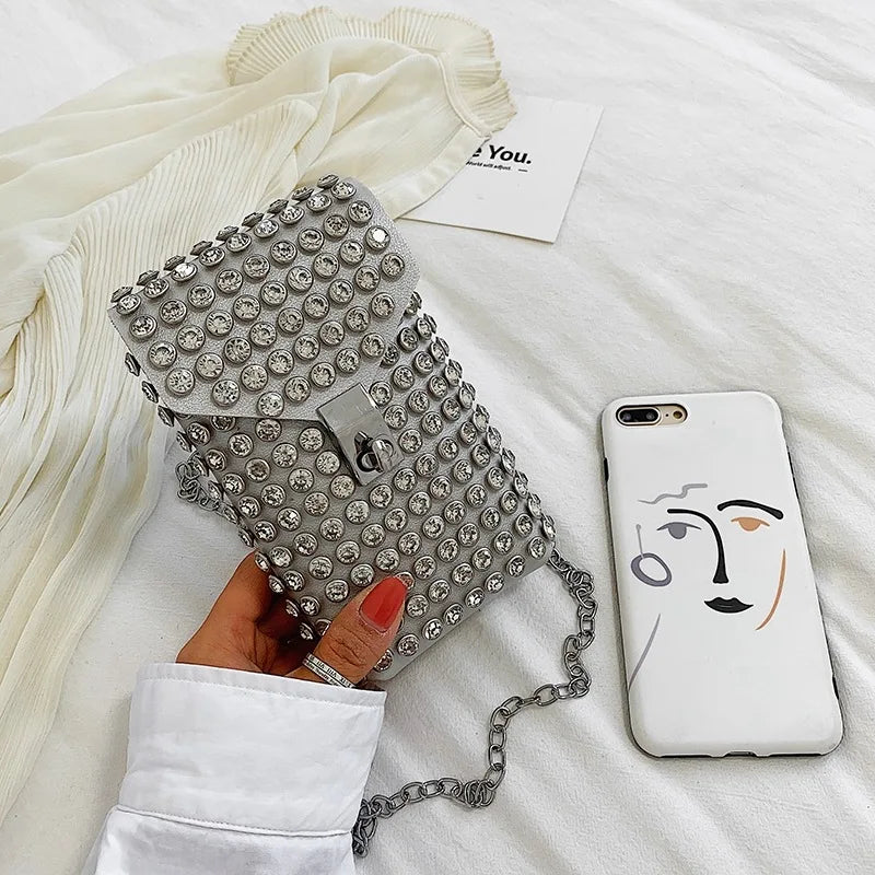 Luxury Full Rhinestone Women Phone Crossbody Shoulder Bag