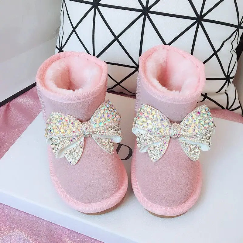 Handmade Girls Boots with Rhinestone Bow