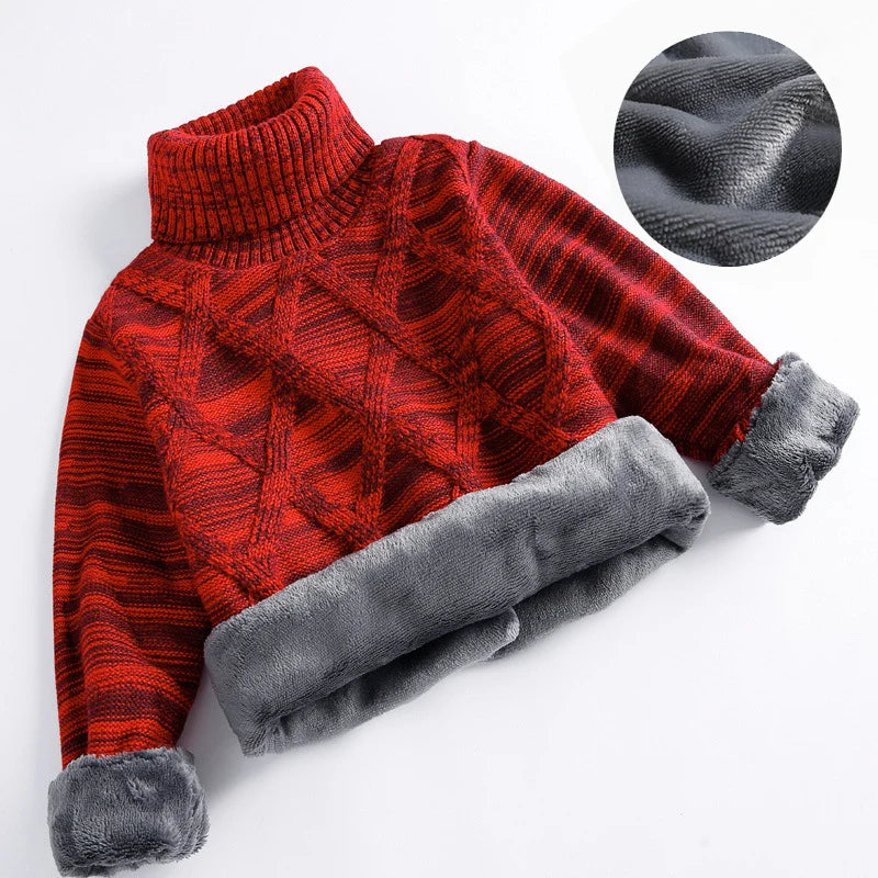 3-10 Years Boys Fashion Plush Warm Turtleneck Sweater