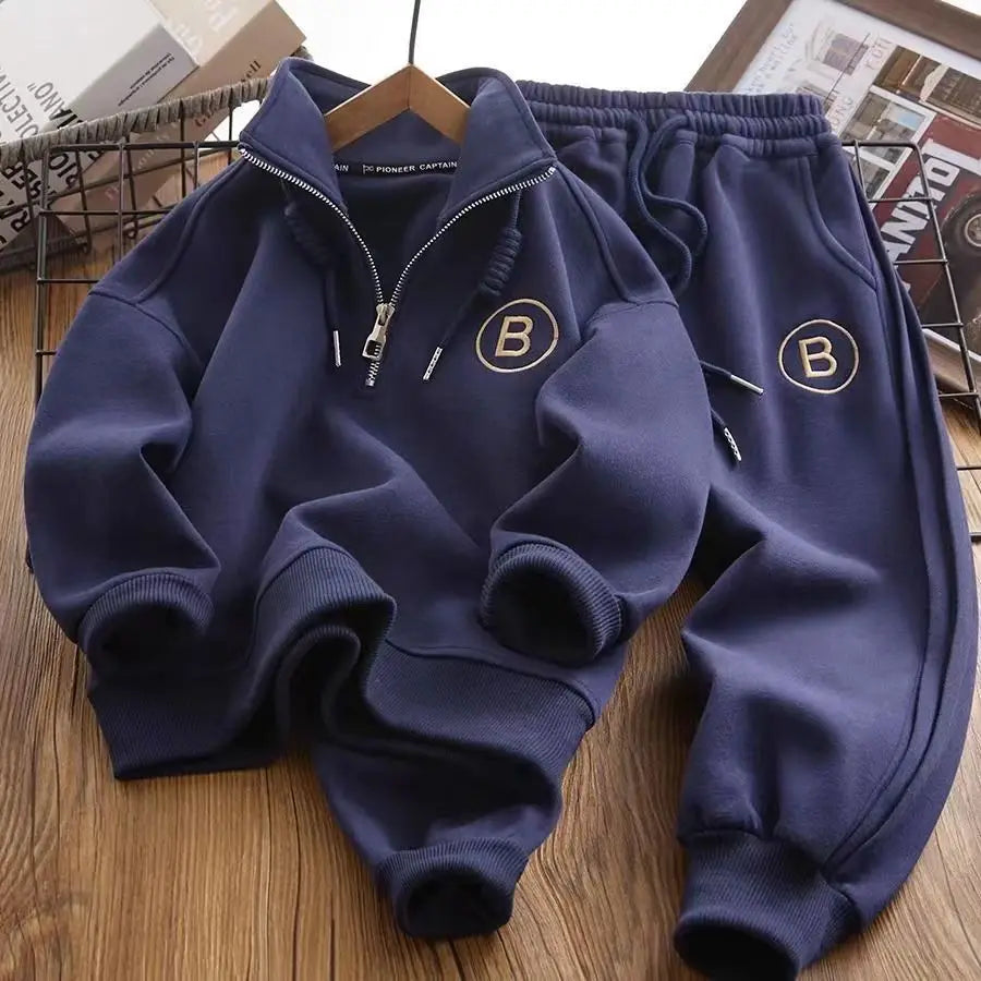 Handsome Letter Sport Pullover Top + Pants 2Pcs Suit For Kids