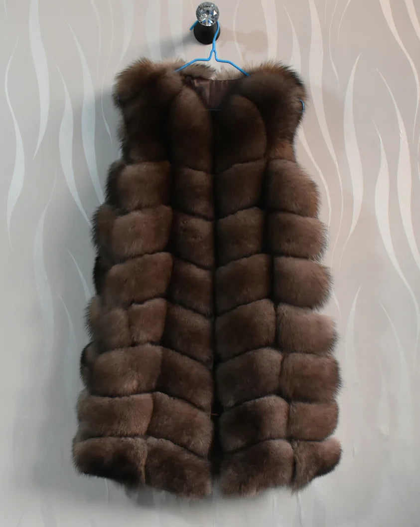 Natural Real Fox Fur Long Vest