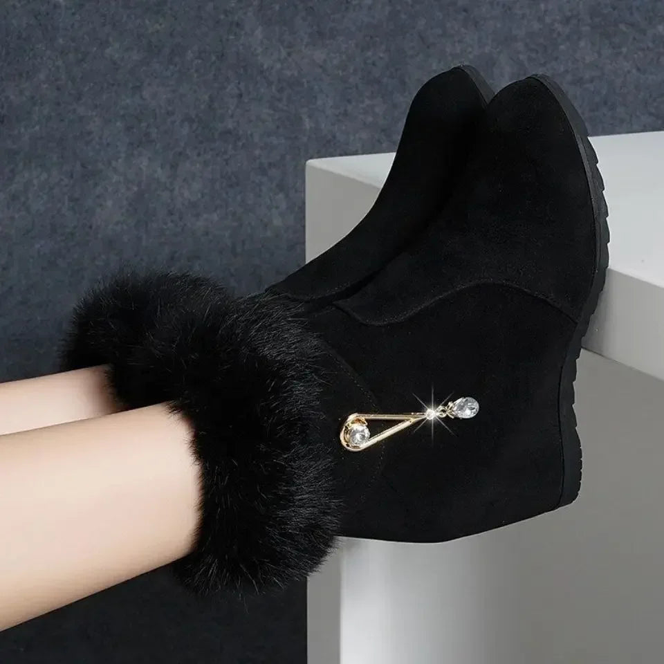 Fur Booties with Rhinestone Accents