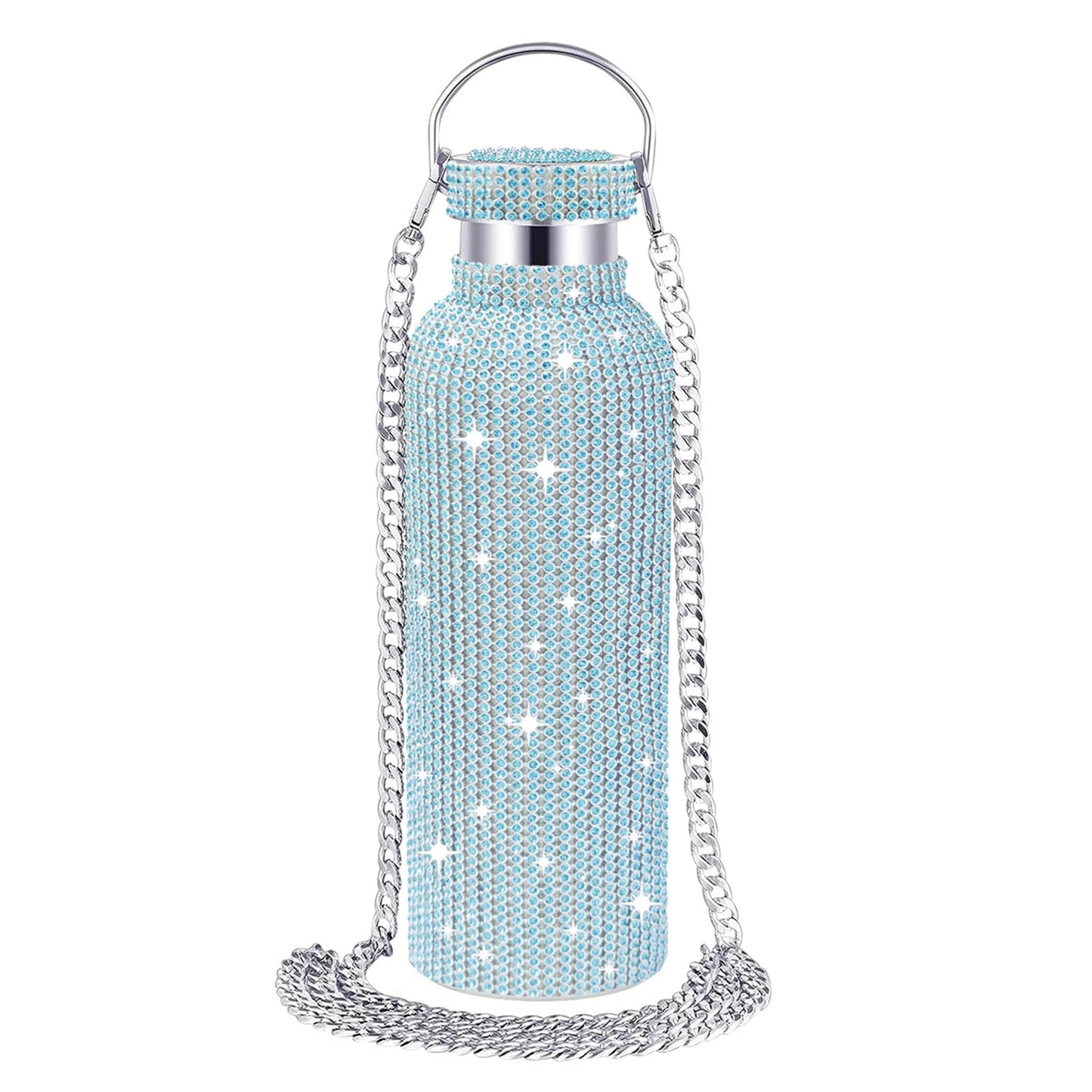 2024 New 750ml Bling Rhinestone Thermos Water Bottle Crossbody Stainless Steel