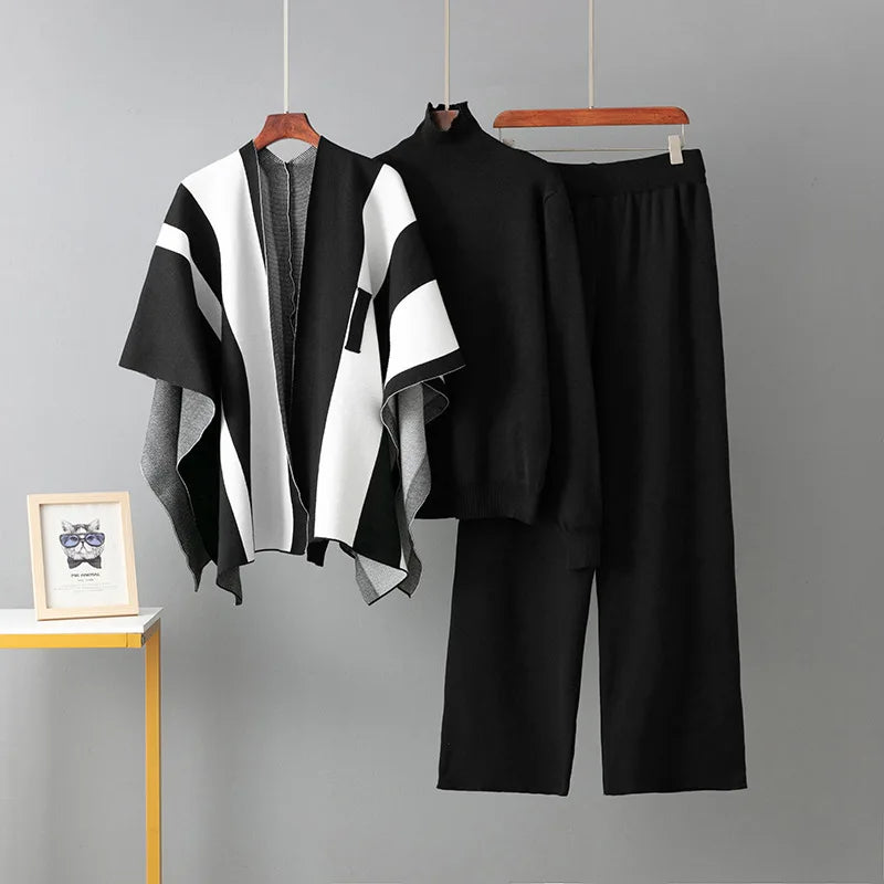2025 European Striped Knitted 3 pcs Suit