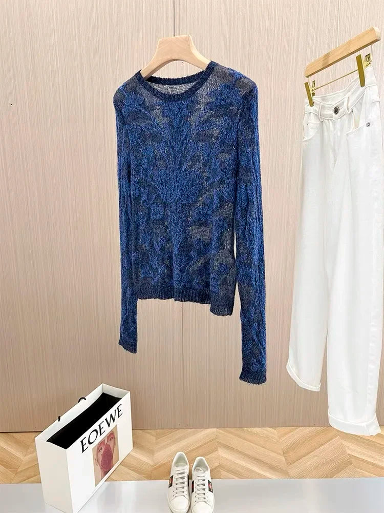 Flower Embroidery Hollow Out Knitted Sweater