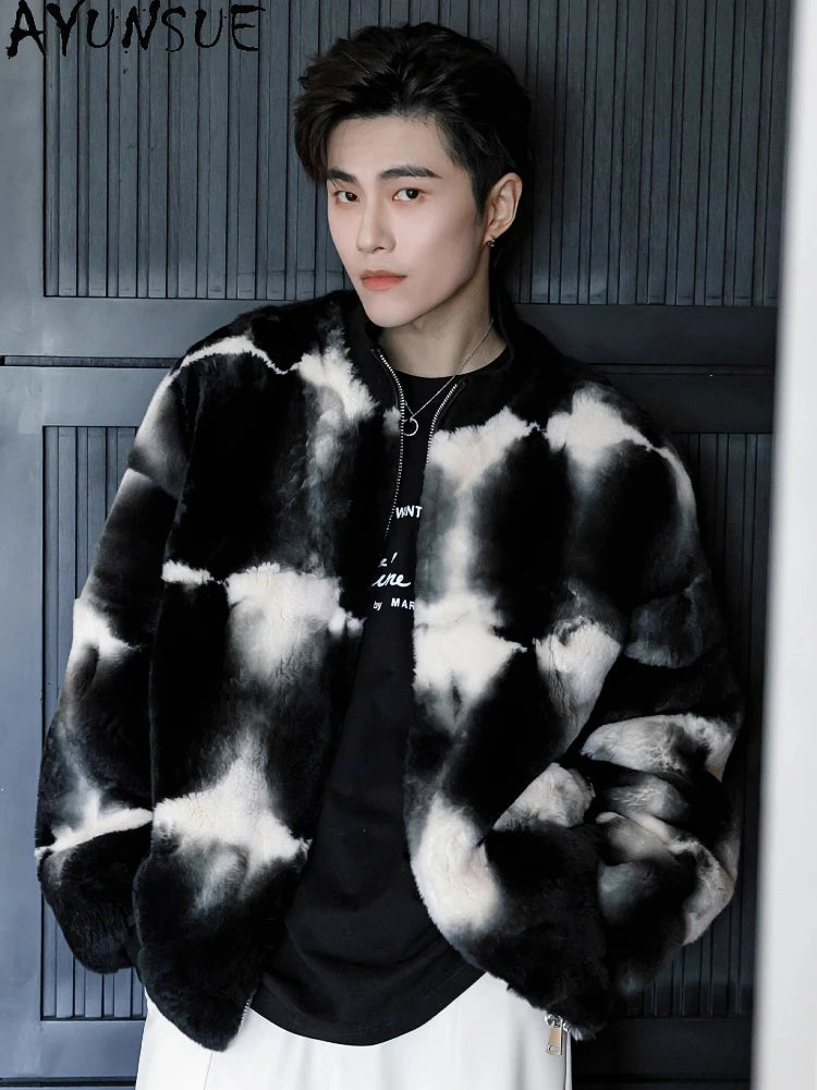 Tie-dyed Rex Rabbit Fur Mens Coat