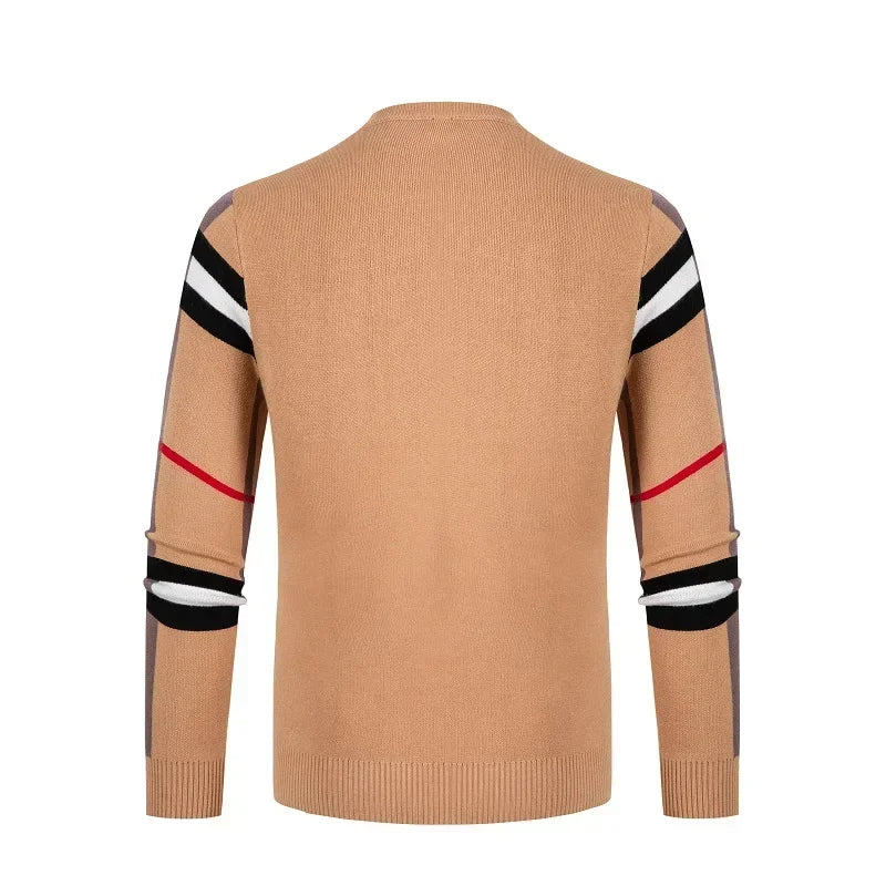 Autumn and Winter Men's Sweater Knitted Pullover with Soft Warm Striped Checker