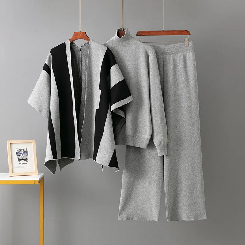 2025 European Striped Knitted 3 pcs Suit