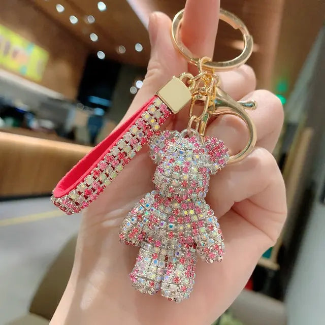 Rhinestone Animal Leather Strap Keychain